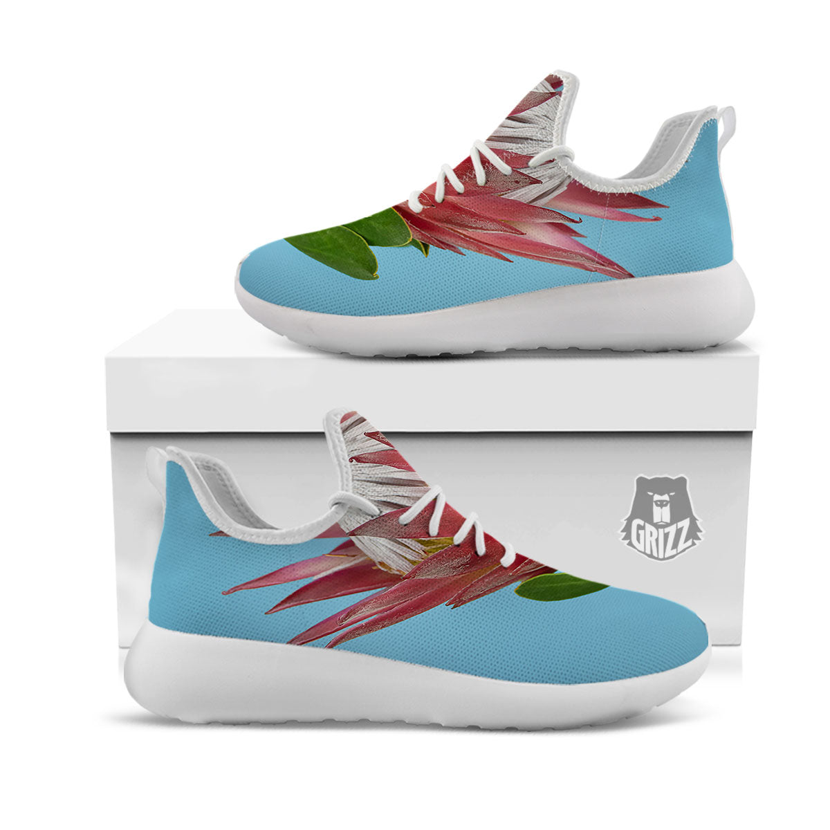 Flower Protea Print White Athletic Shoes-grizzshop