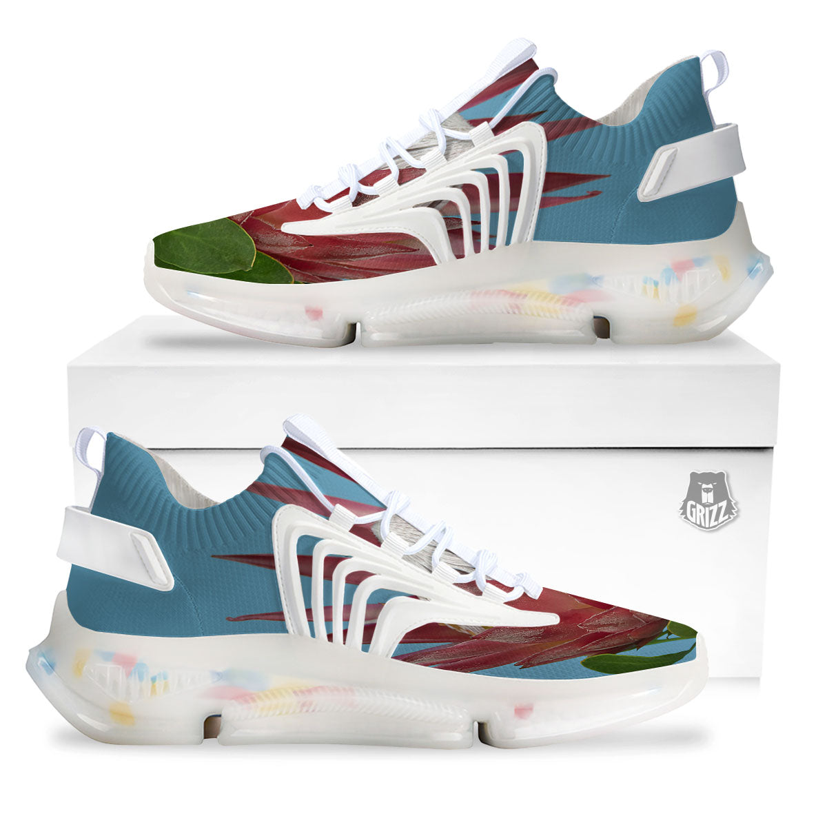 Flower Protea Print White Gym Shoes-grizzshop