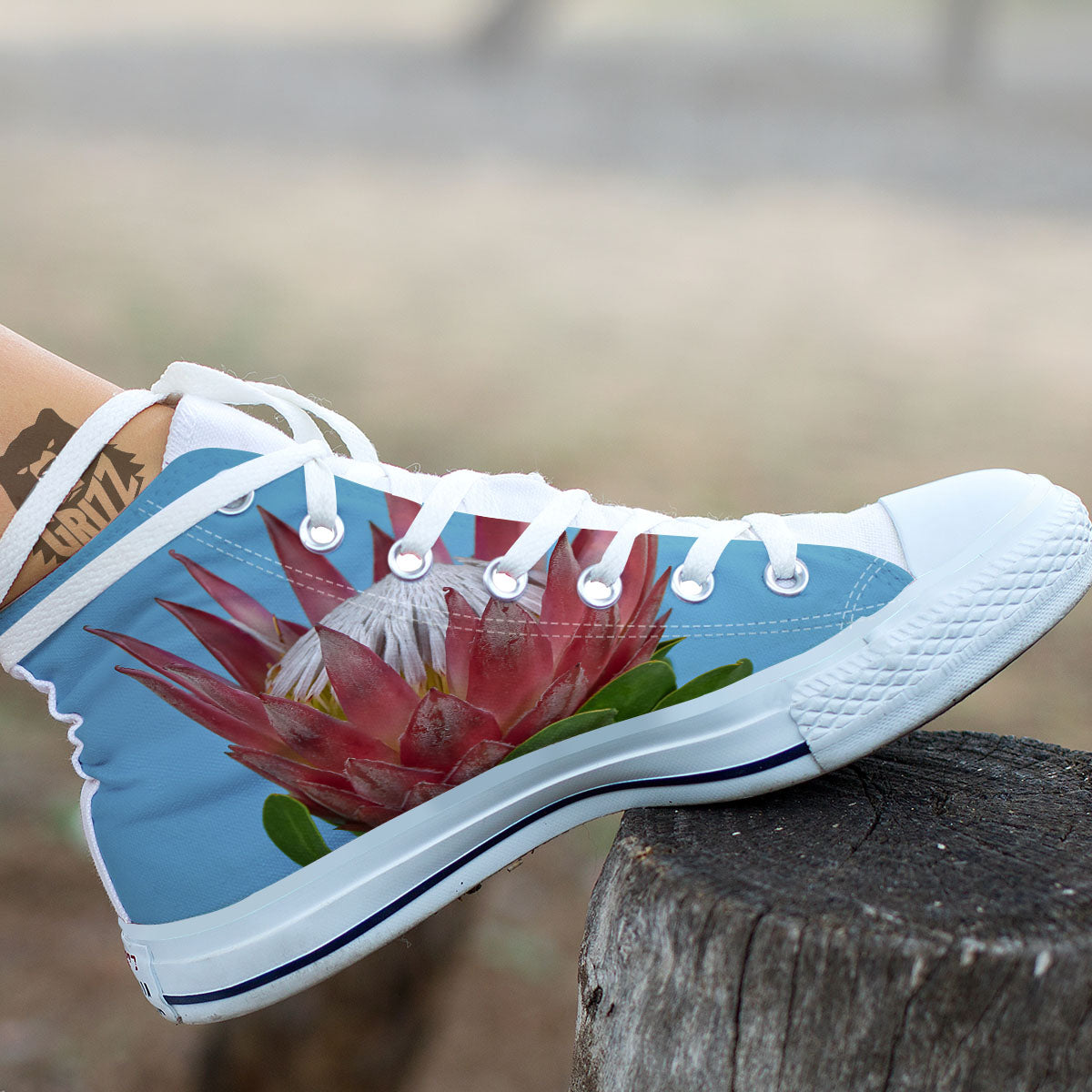 Flower Protea Print White High Top Shoes-grizzshop