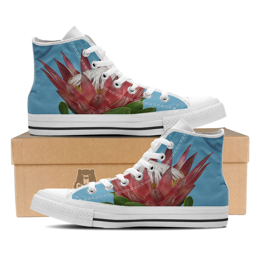 Flower Protea Print White High Top Shoes-grizzshop