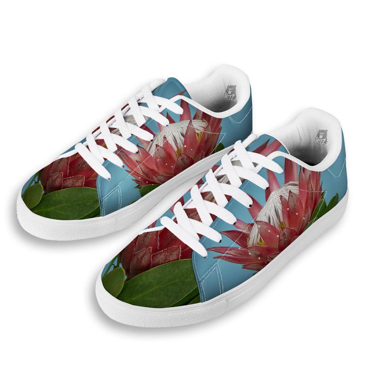 Flower Protea Print White Low Top Sneakers-grizzshop