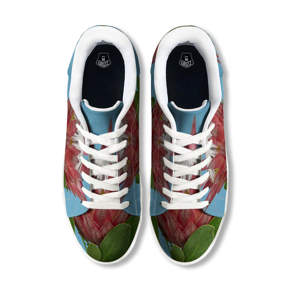 Flower Protea Print White Low Top Sneakers-grizzshop