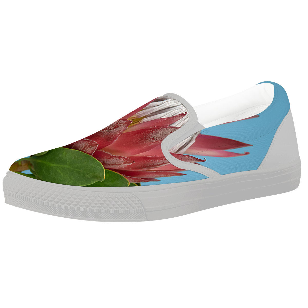 Flower Protea Print White Slip On Shoes-grizzshop