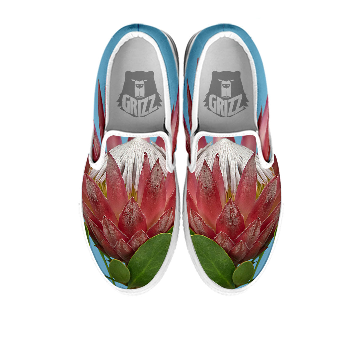 Flower Protea Print White Slip On Shoes-grizzshop