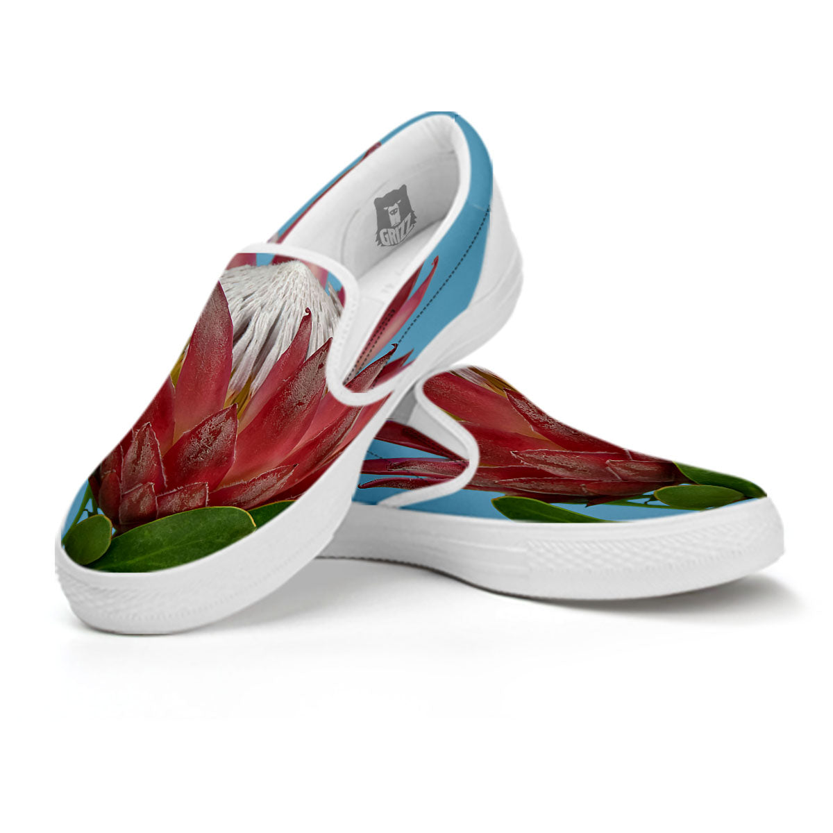 Flower Protea Print White Slip On Shoes-grizzshop