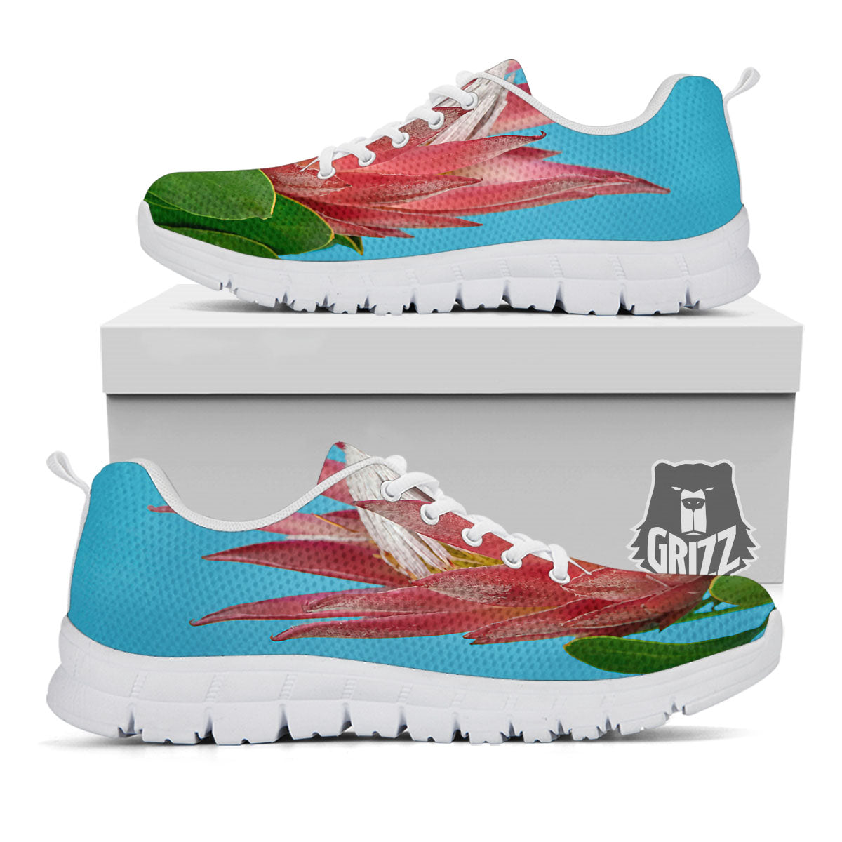 Flower Protea Print White Sneaker-grizzshop