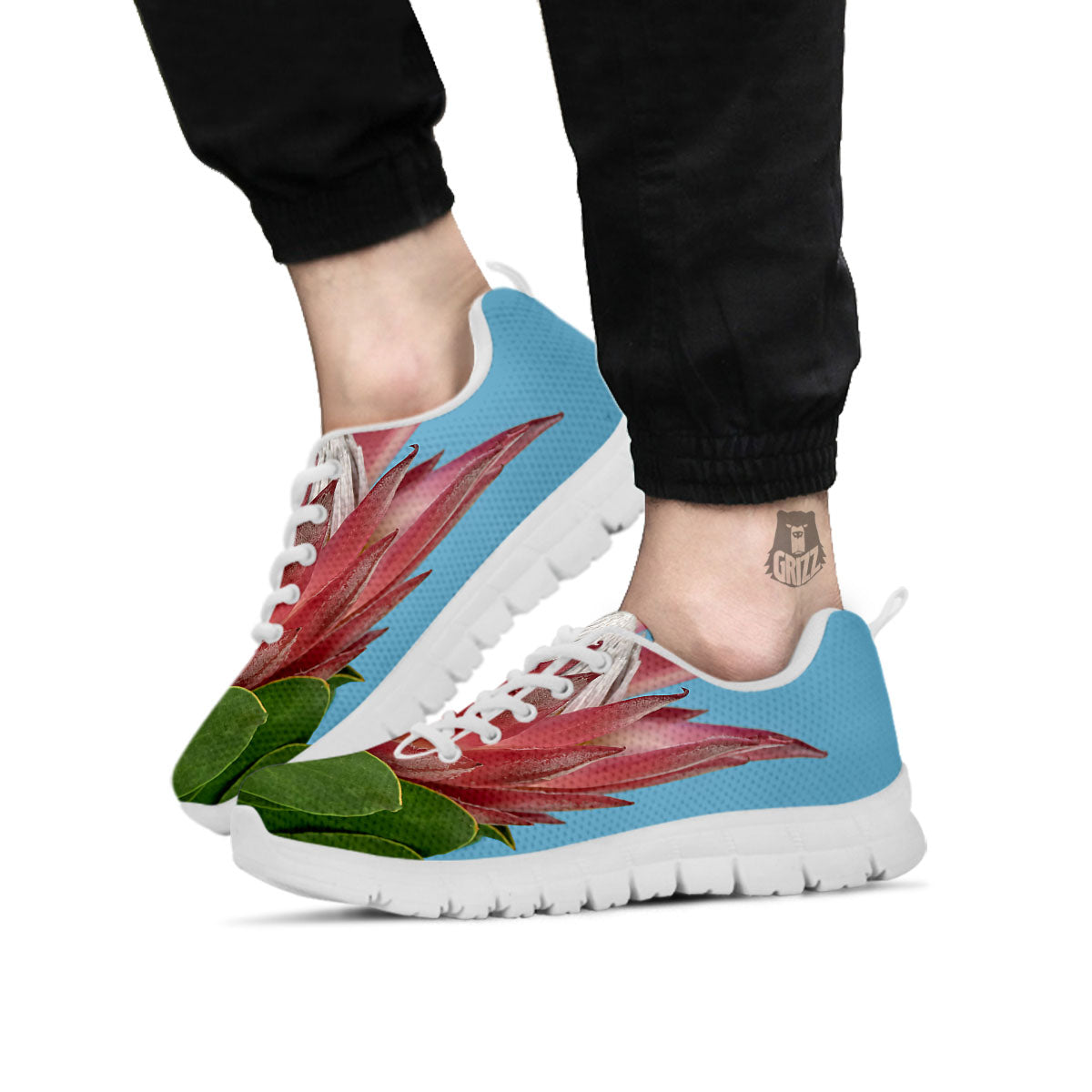 Flower Protea Print White Sneaker-grizzshop