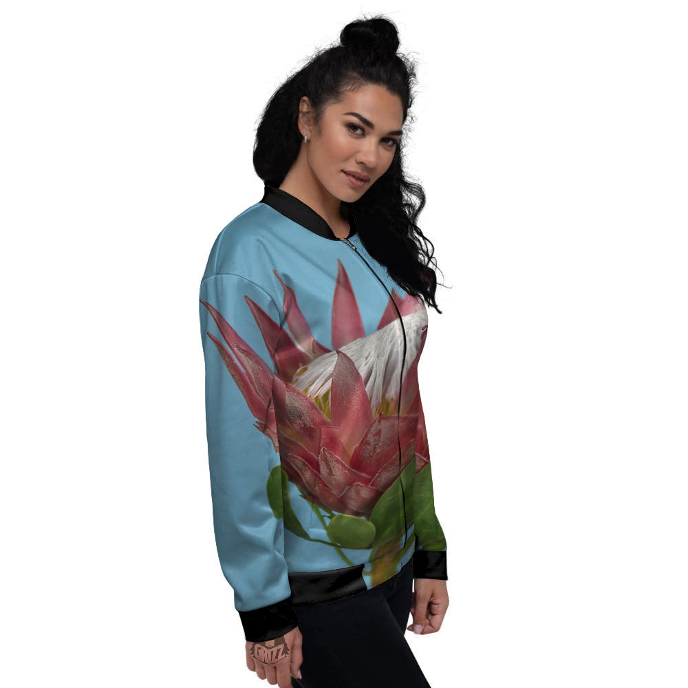 Flower Protea Print Women's Bomber Jacket-grizzshop