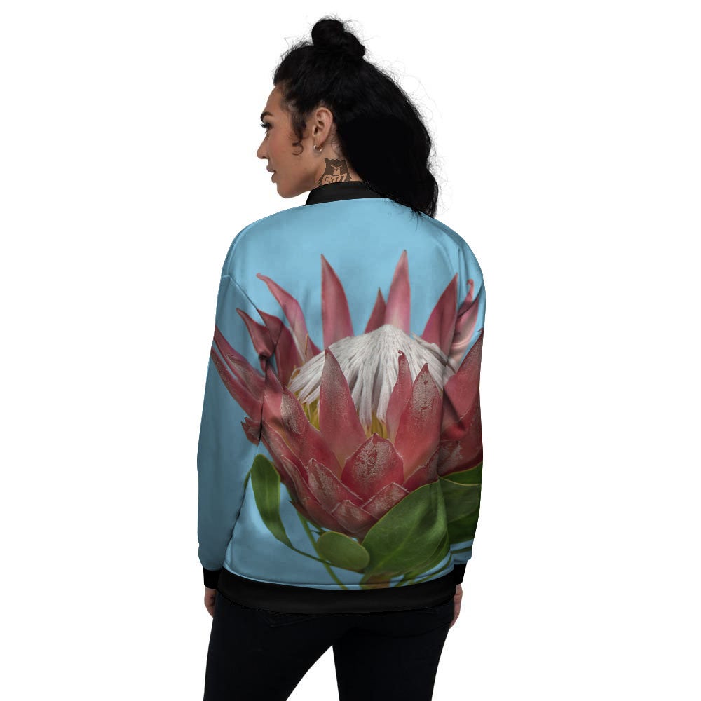 Flower Protea Print Women's Bomber Jacket-grizzshop