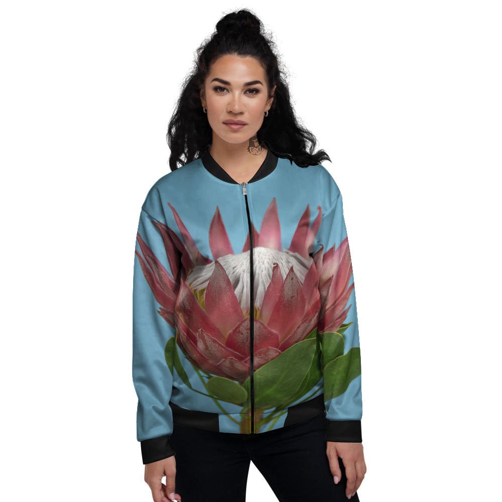 Flower Protea Print Women's Bomber Jacket-grizzshop