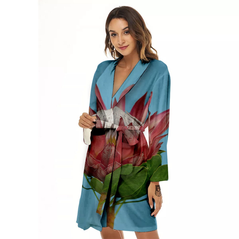 Flower Protea Print Women's Robe-grizzshop