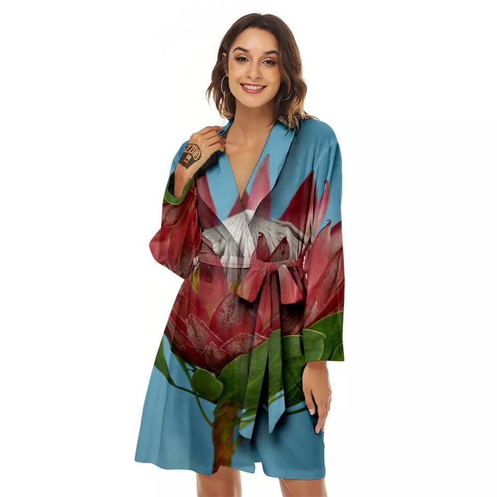Flower Protea Print Women's Robe-grizzshop