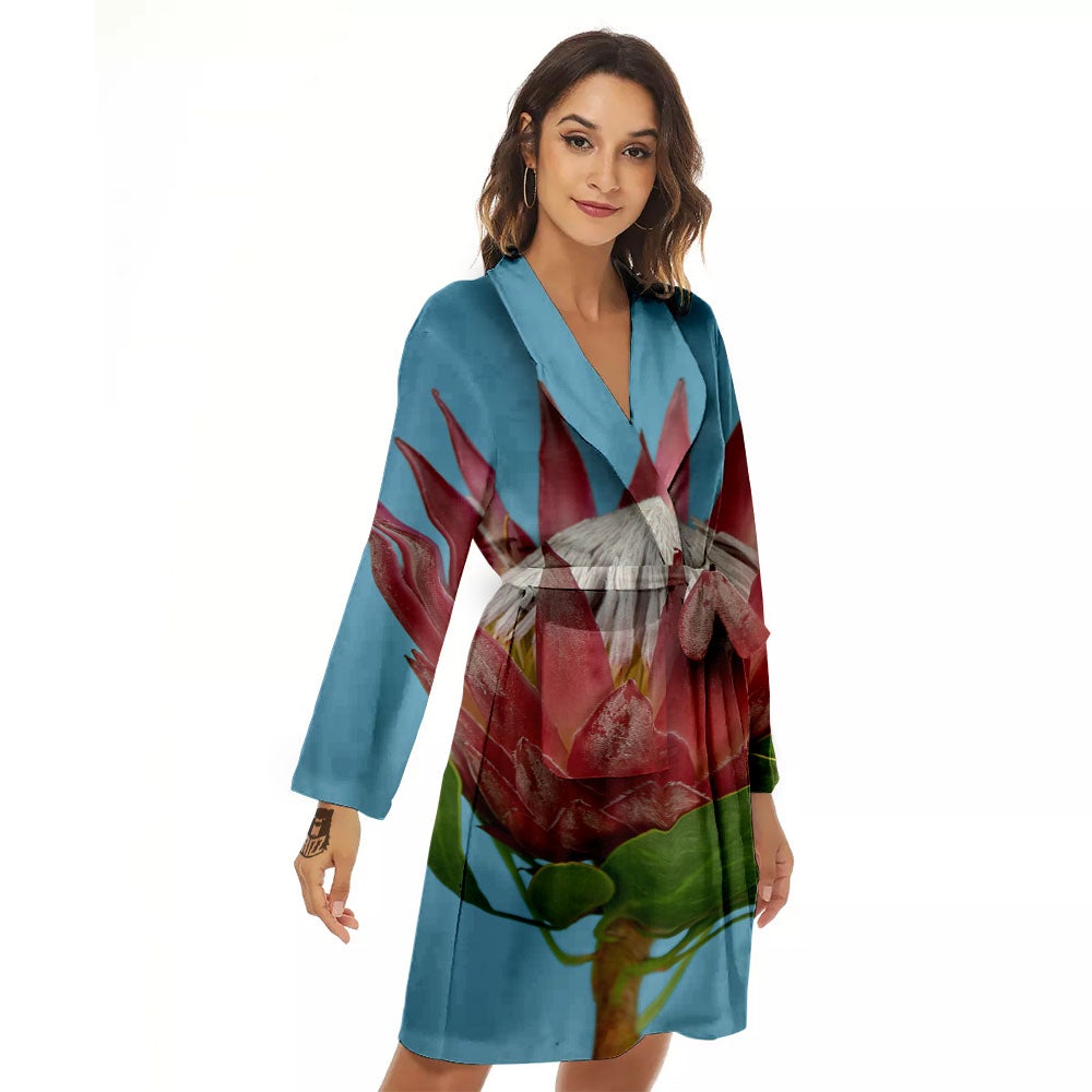 Flower Protea Print Women's Robe-grizzshop