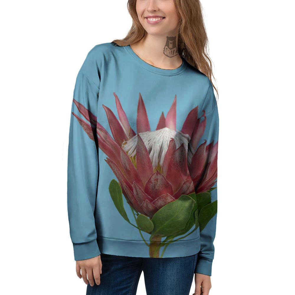 Flower Protea Print Women's Sweatshirt-grizzshop