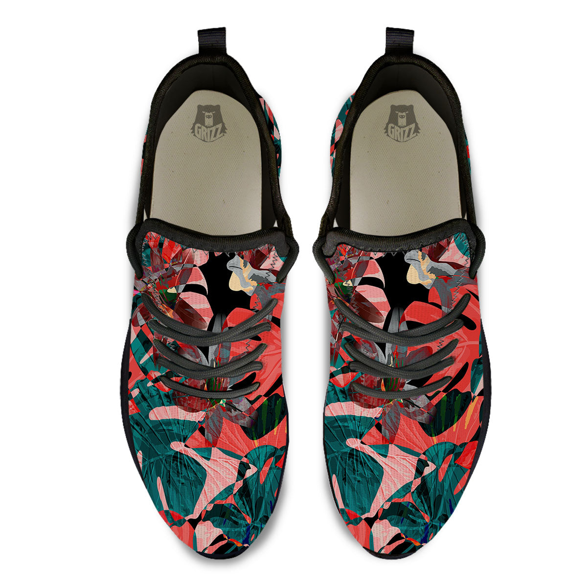 Flower Psychedelic Hawaiian Print Black Athletic Shoes-grizzshop