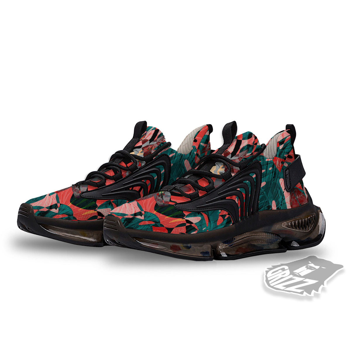 Flower Psychedelic Hawaiian Print Black Gym Shoes-grizzshop