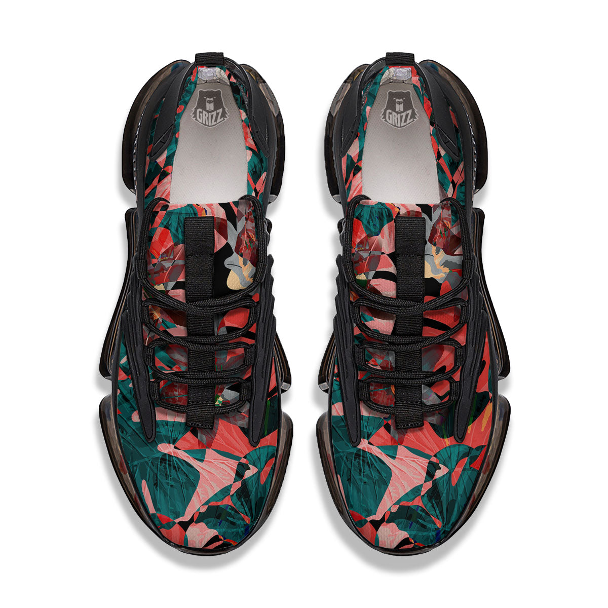 Flower Psychedelic Hawaiian Print Black Gym Shoes-grizzshop