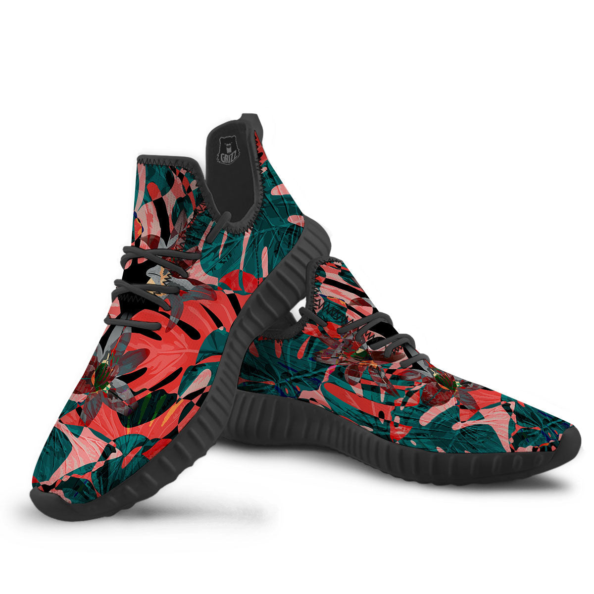 Flower Psychedelic Hawaiian Print Black Walking Shoes-grizzshop