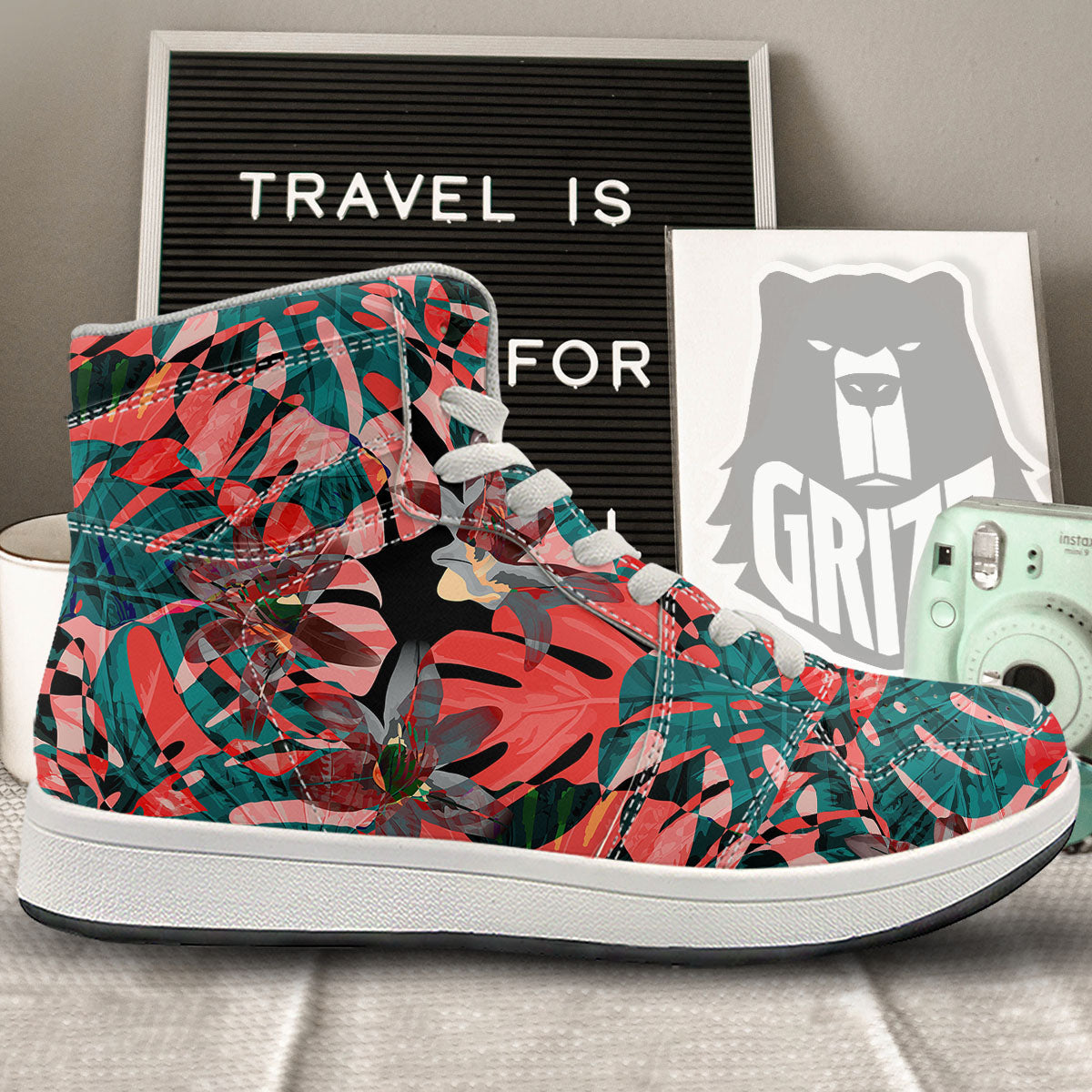 Flower Psychedelic Hawaiian Print High Top Sneakers-grizzshop