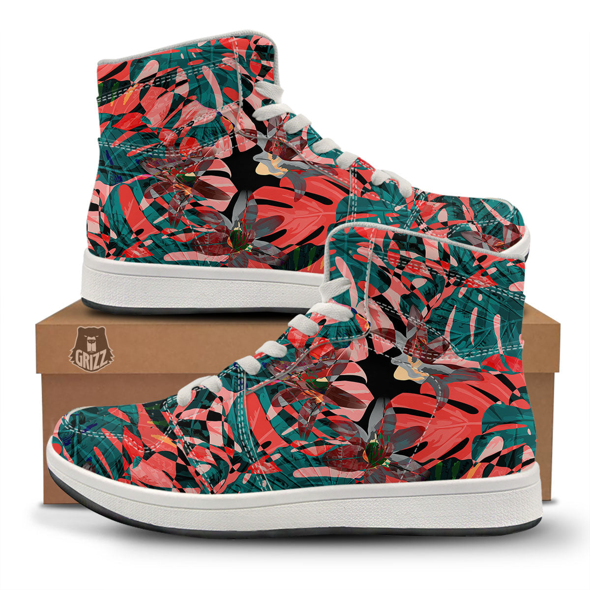 Flower Psychedelic Hawaiian Print High Top Sneakers-grizzshop