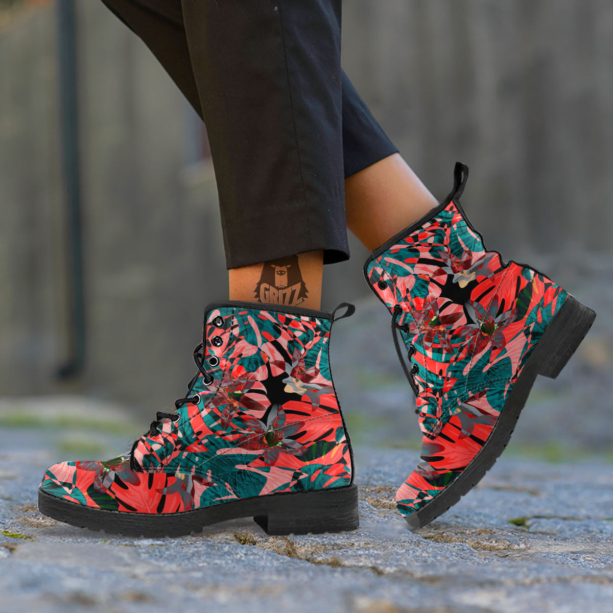 Flower Psychedelic Hawaiian Print Leather Boots-grizzshop