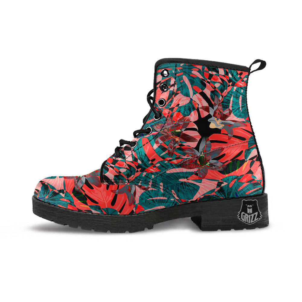 Flower Psychedelic Hawaiian Print Leather Boots-grizzshop