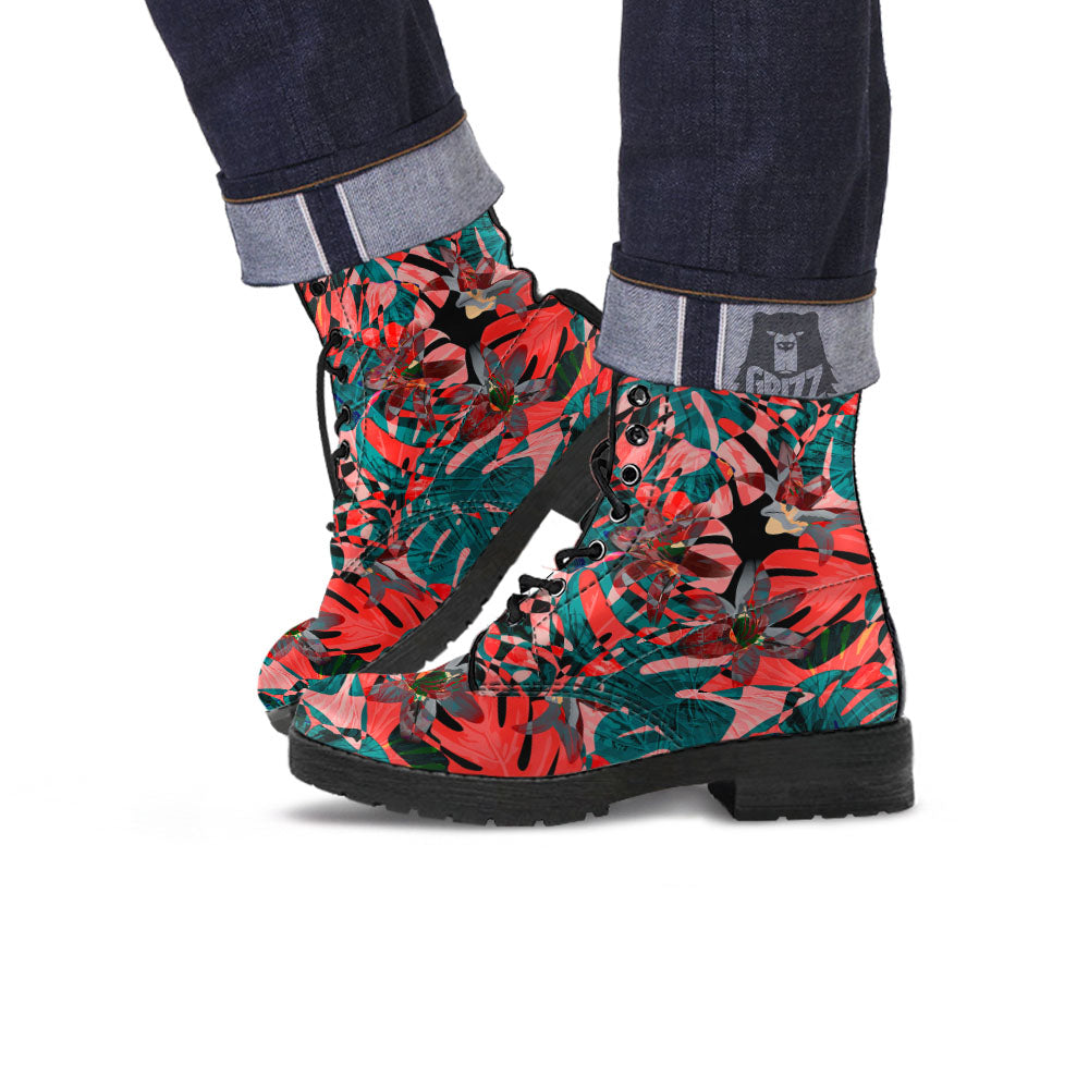 Flower Psychedelic Hawaiian Print Leather Boots-grizzshop