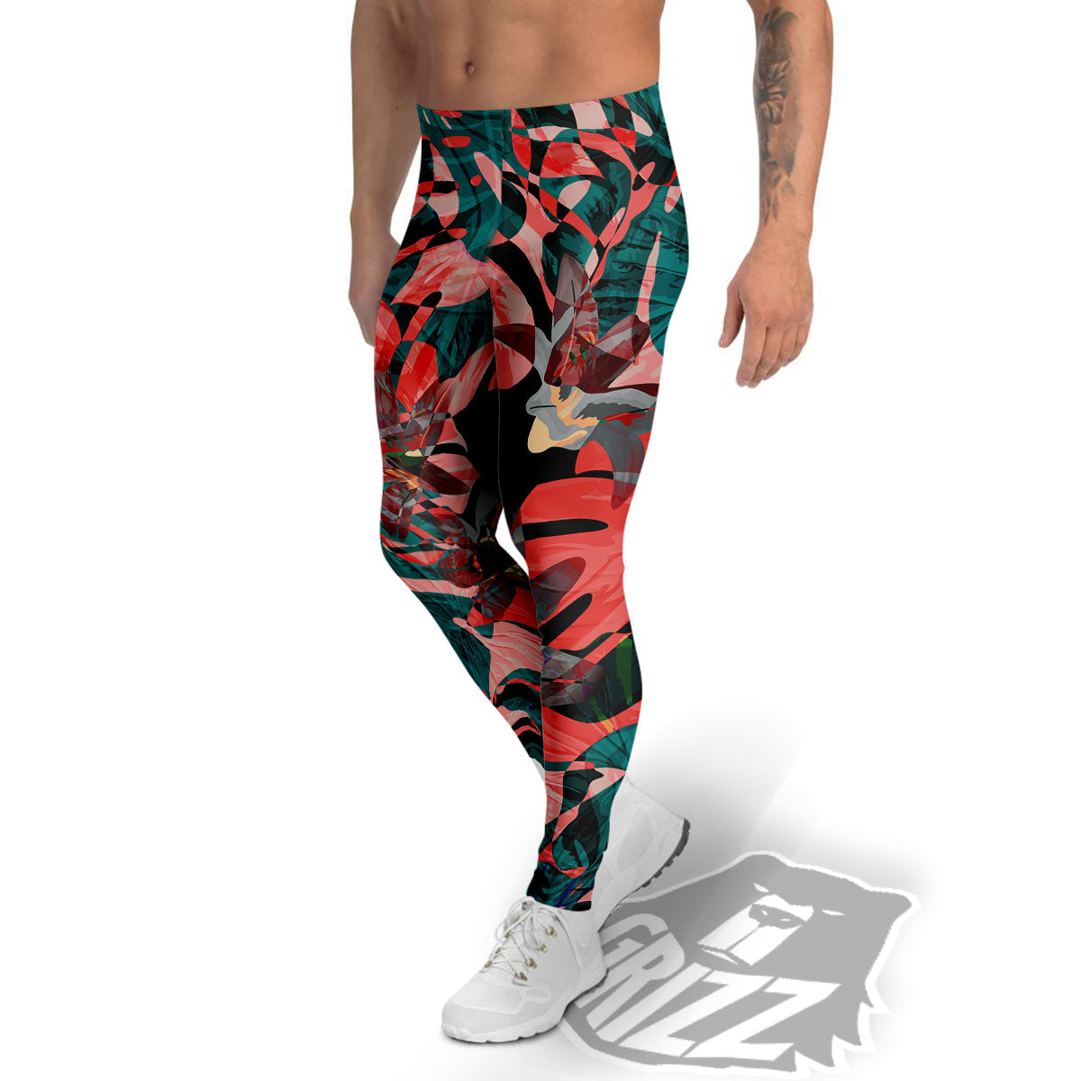 Flower Psychedelic Hawaiian Print Men's Leggings-grizzshop