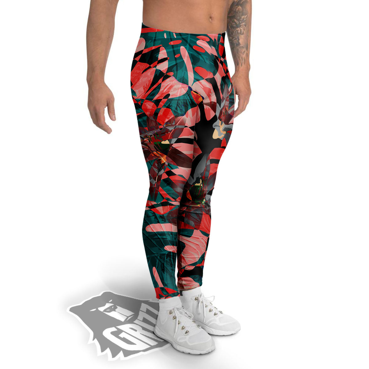 Flower Psychedelic Hawaiian Print Men's Leggings-grizzshop