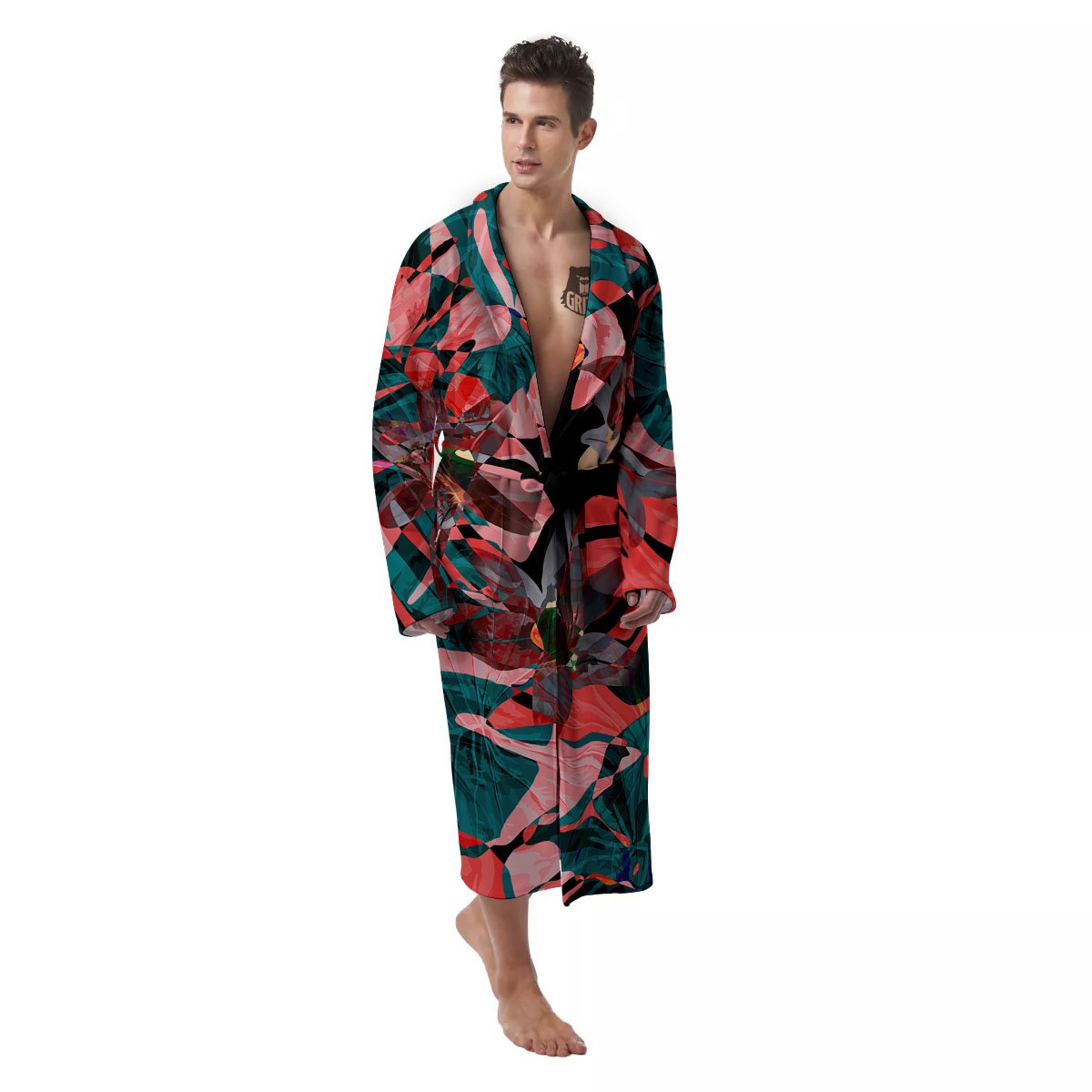 Flower Psychedelic Hawaiian Print Men's Robe-grizzshop