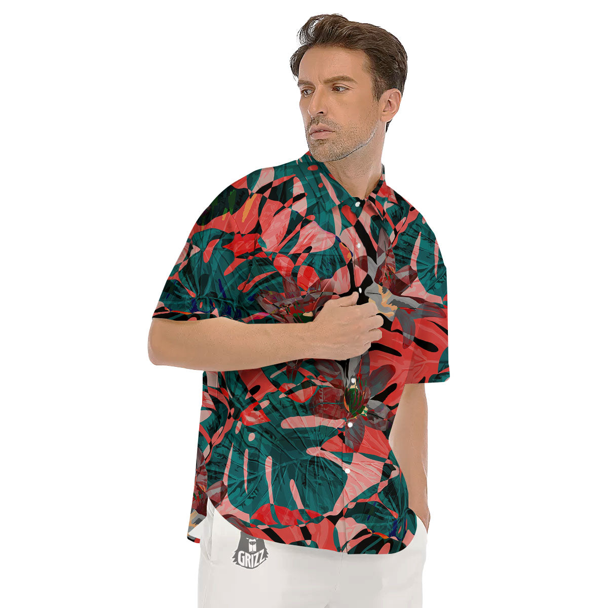 Flower Psychedelic Hawaiian Print Men's Short Sleeve Shirts-grizzshop