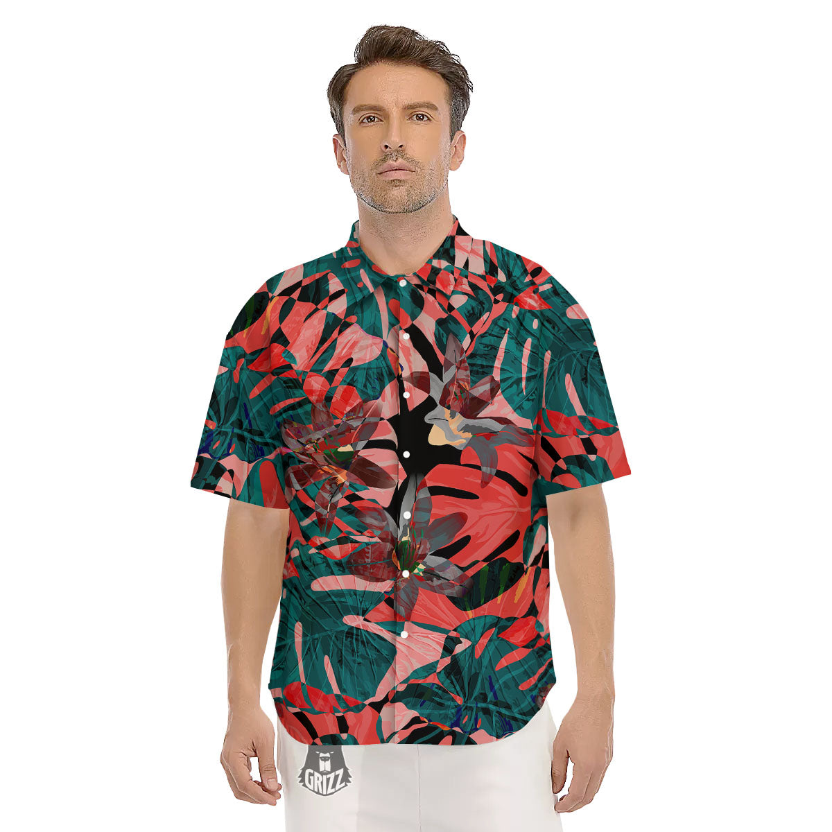 Flower Psychedelic Hawaiian Print Men's Short Sleeve Shirts-grizzshop