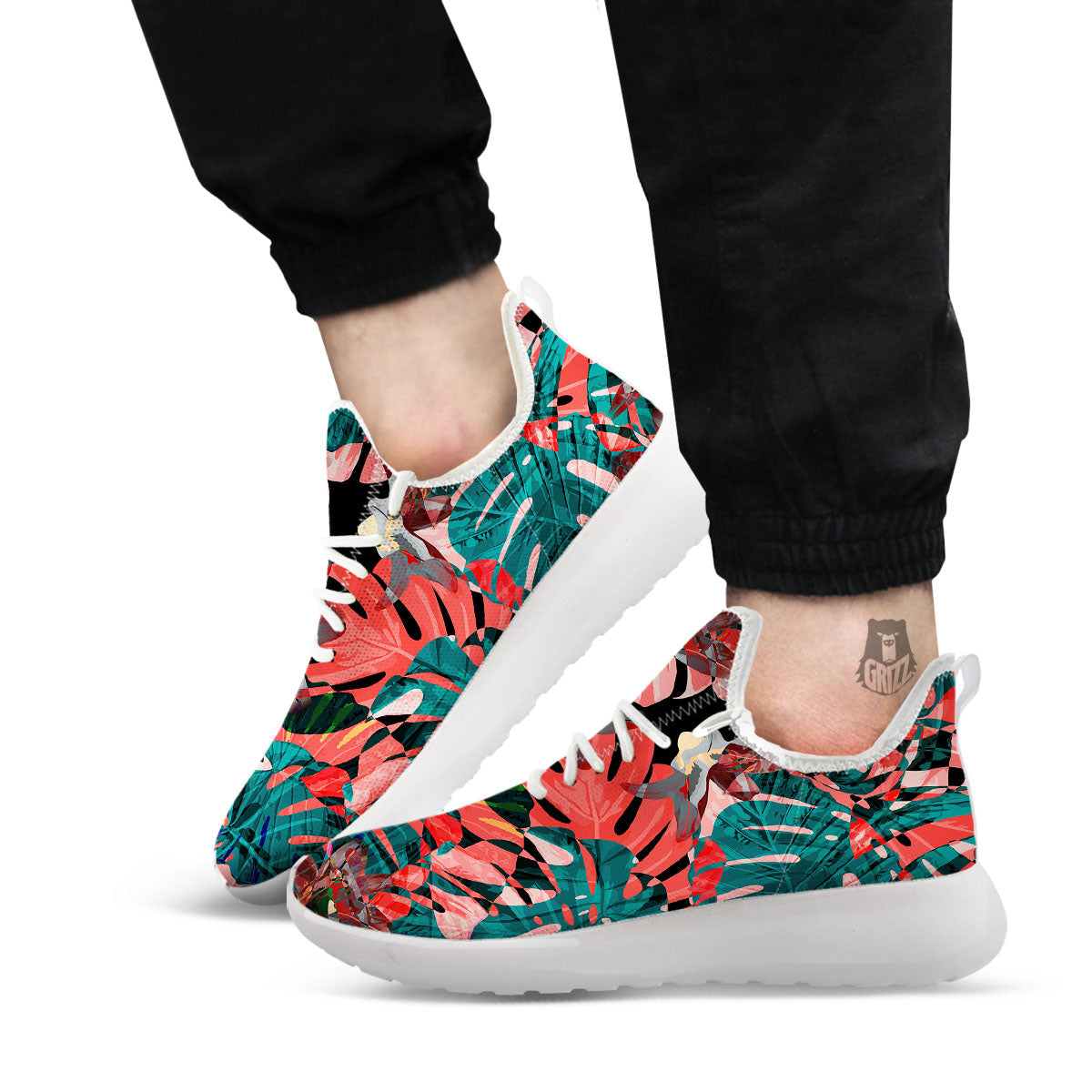 Flower Psychedelic Hawaiian Print White Athletic Shoes-grizzshop