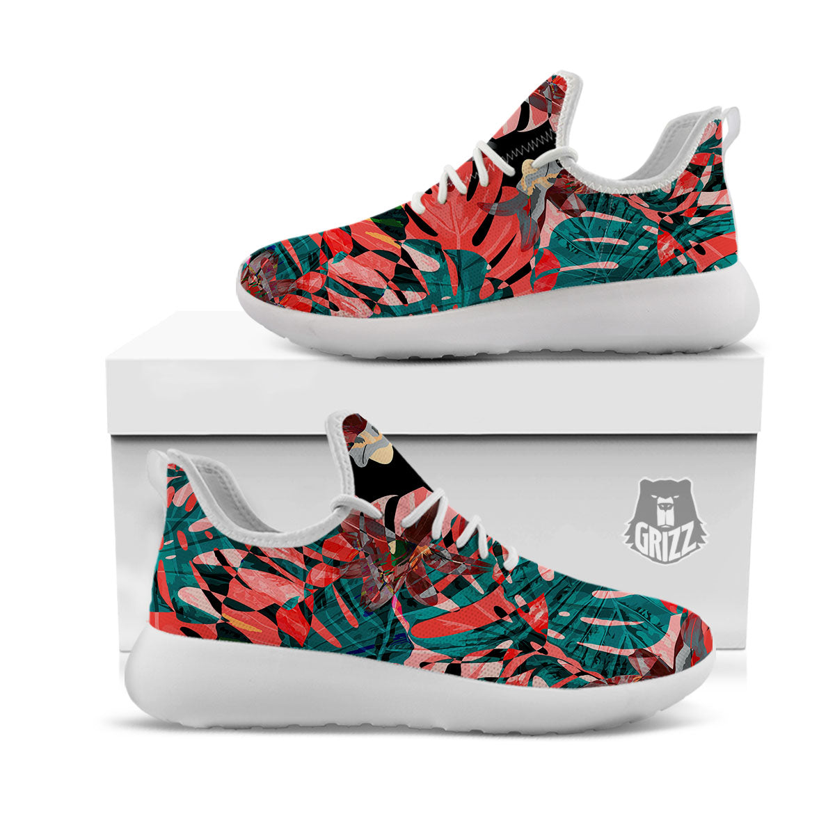 Flower Psychedelic Hawaiian Print White Athletic Shoes-grizzshop