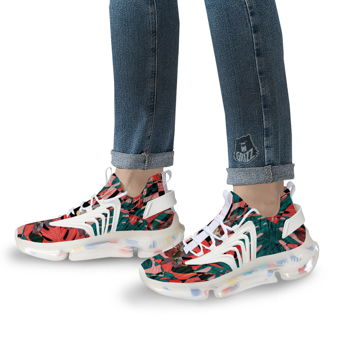 Flower Psychedelic Hawaiian Print White Gym Shoes-grizzshop