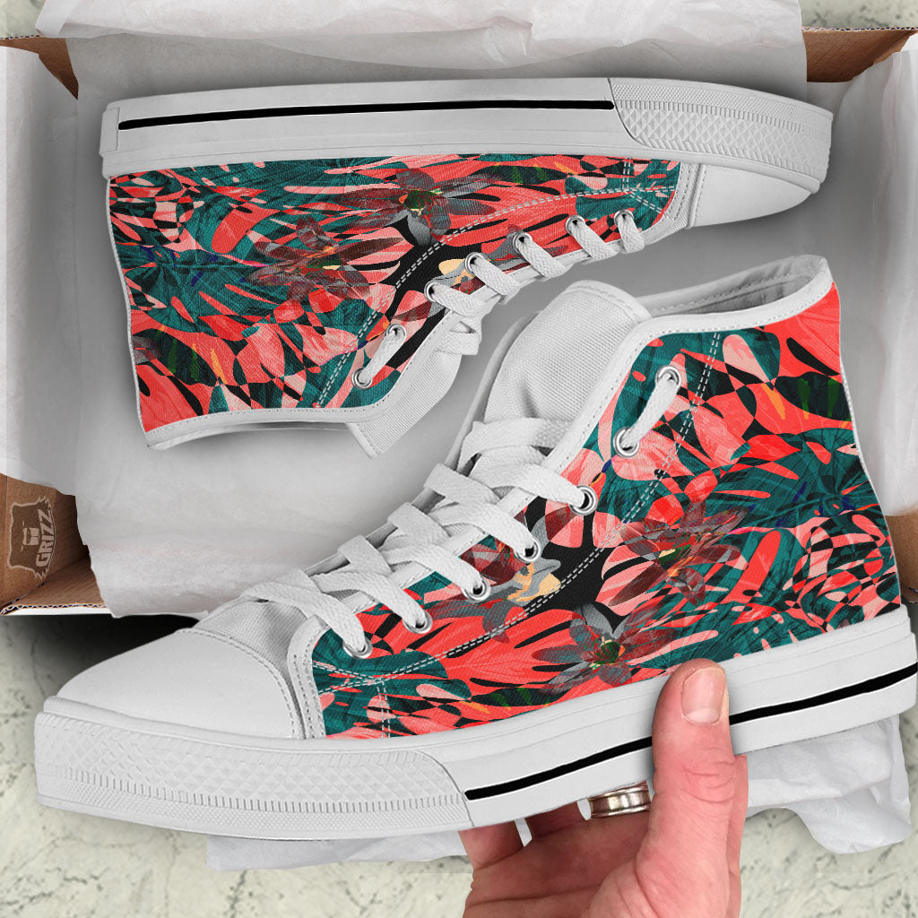 Flower Psychedelic Hawaiian Print White High Top Shoes-grizzshop