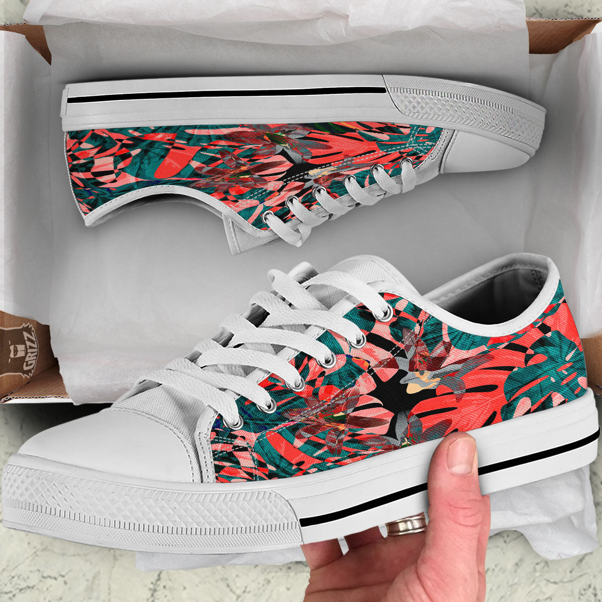 Flower Psychedelic Hawaiian Print White Low Top Shoes-grizzshop