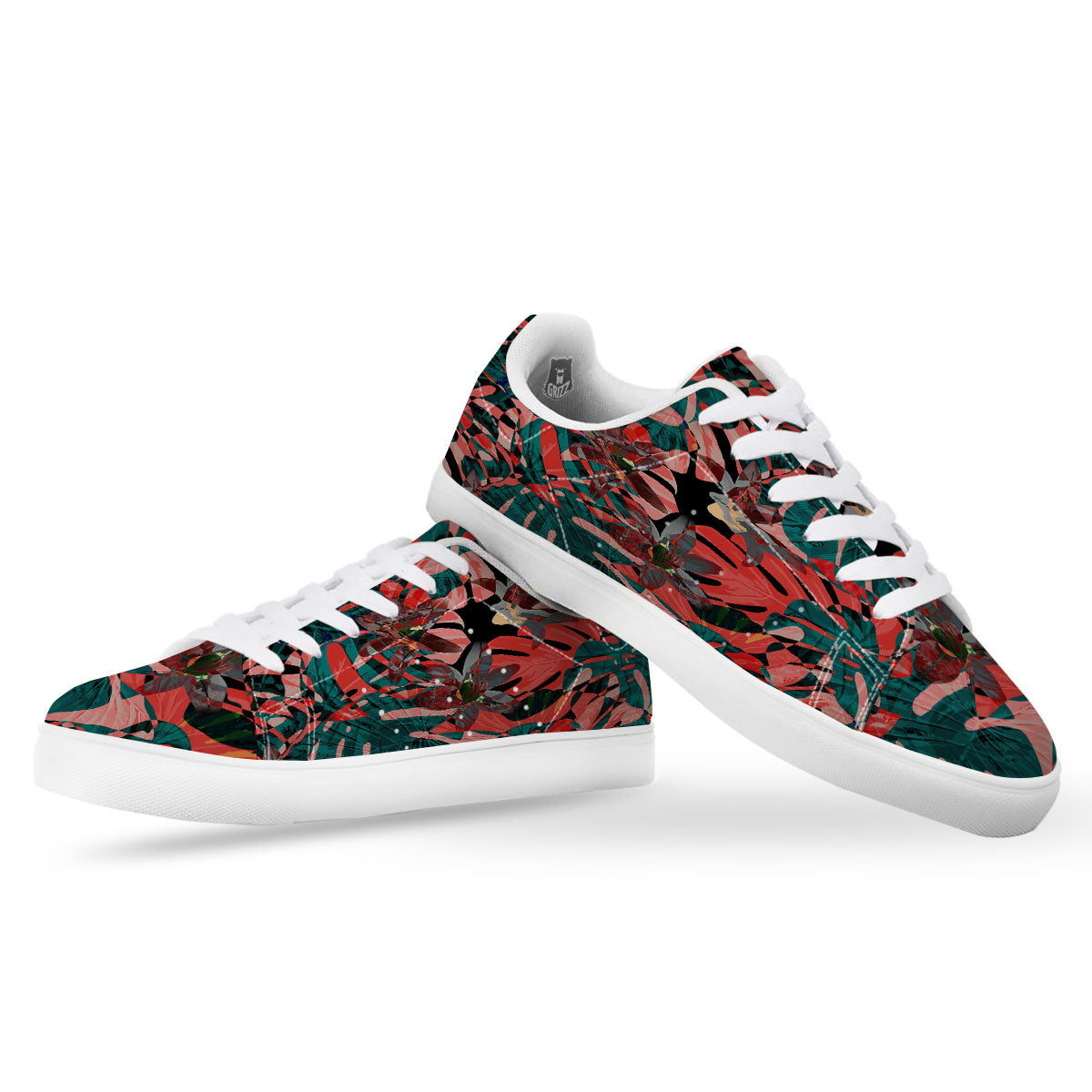 Flower Psychedelic Hawaiian Print White Low Top Sneakers-grizzshop