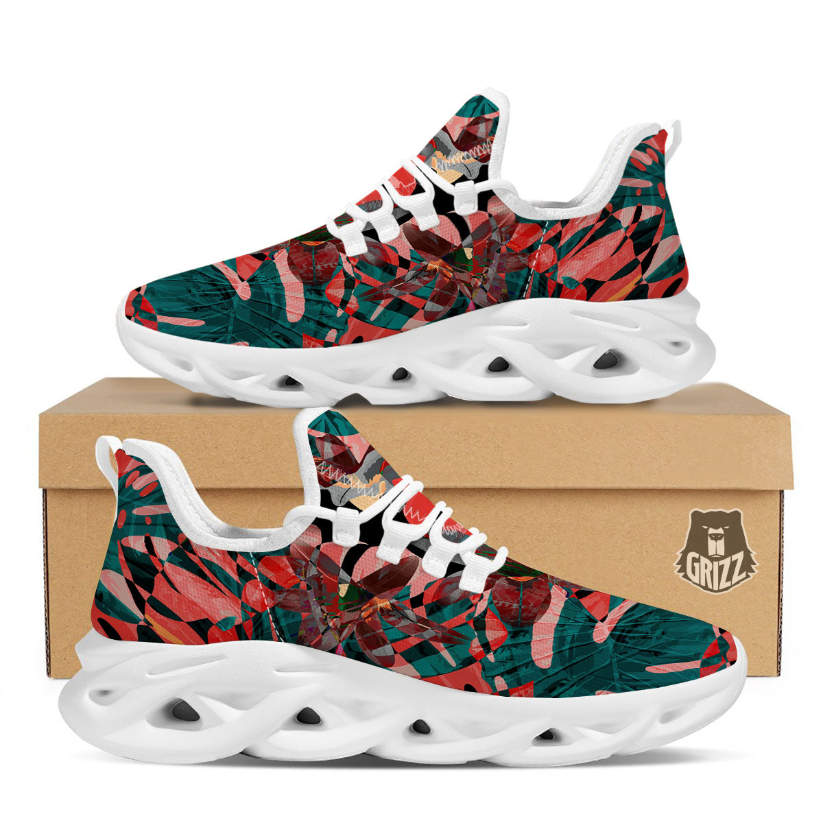 Flower Psychedelic Hawaiian Print White Running Shoes-grizzshop