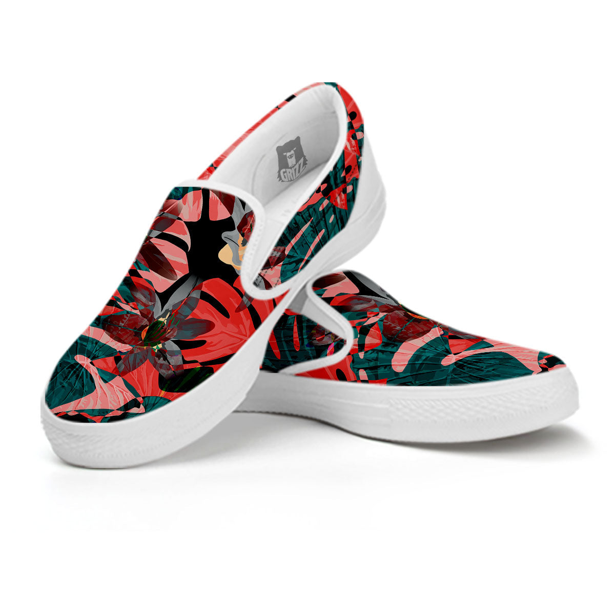 Flower Psychedelic Hawaiian Print White Slip On Shoes-grizzshop