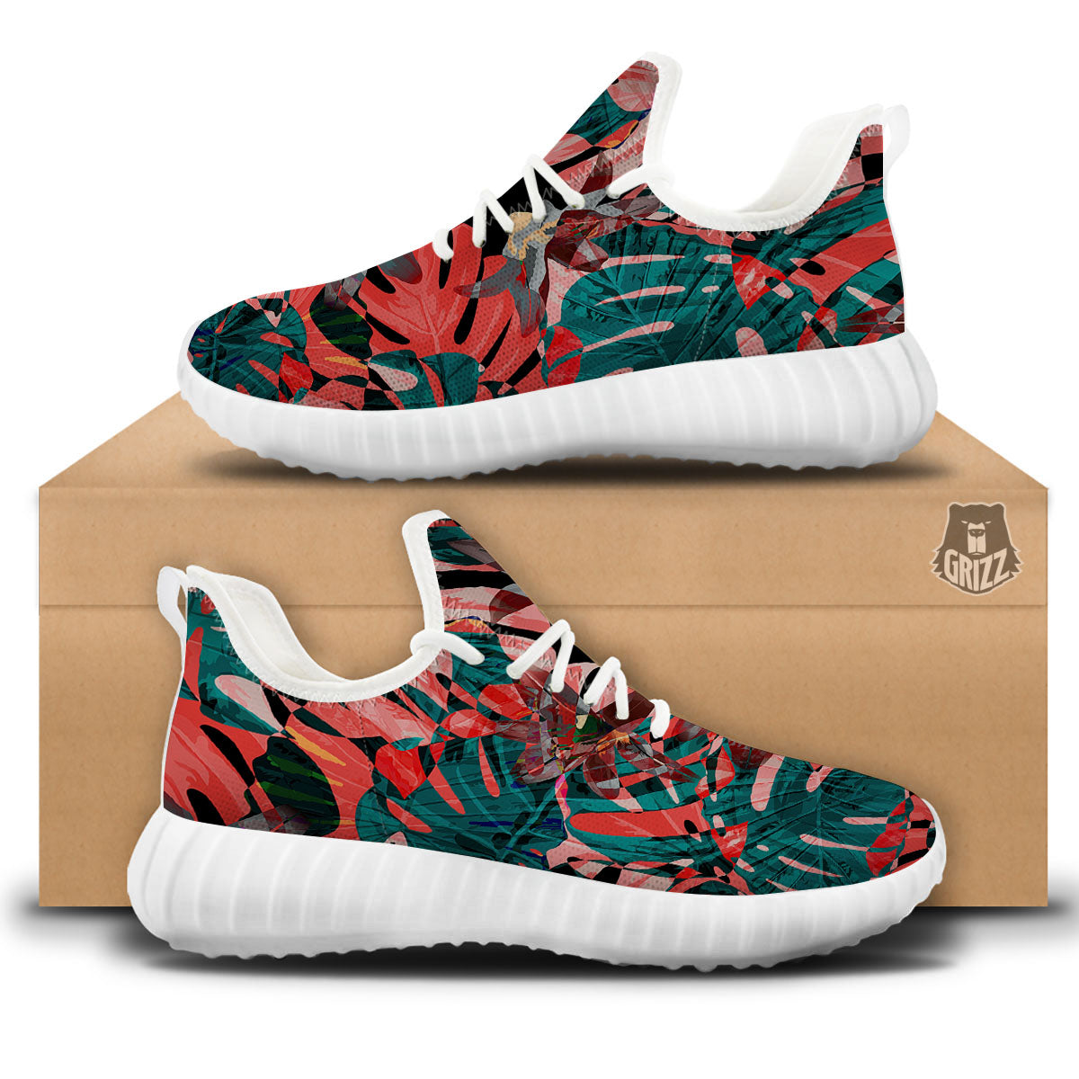 Flower Psychedelic Hawaiian Print White Walking Shoes-grizzshop