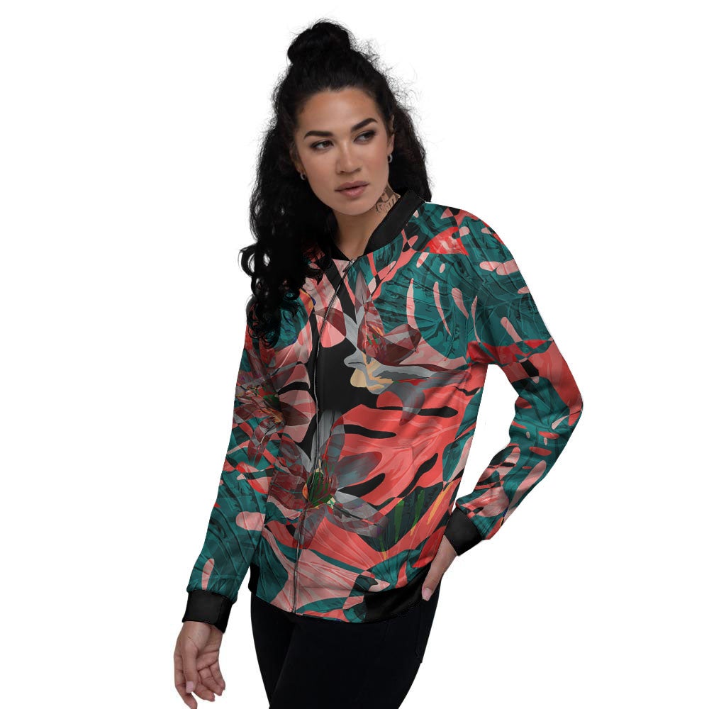 Flower Psychedelic Hawaiian Print Women's Bomber Jacket-grizzshop