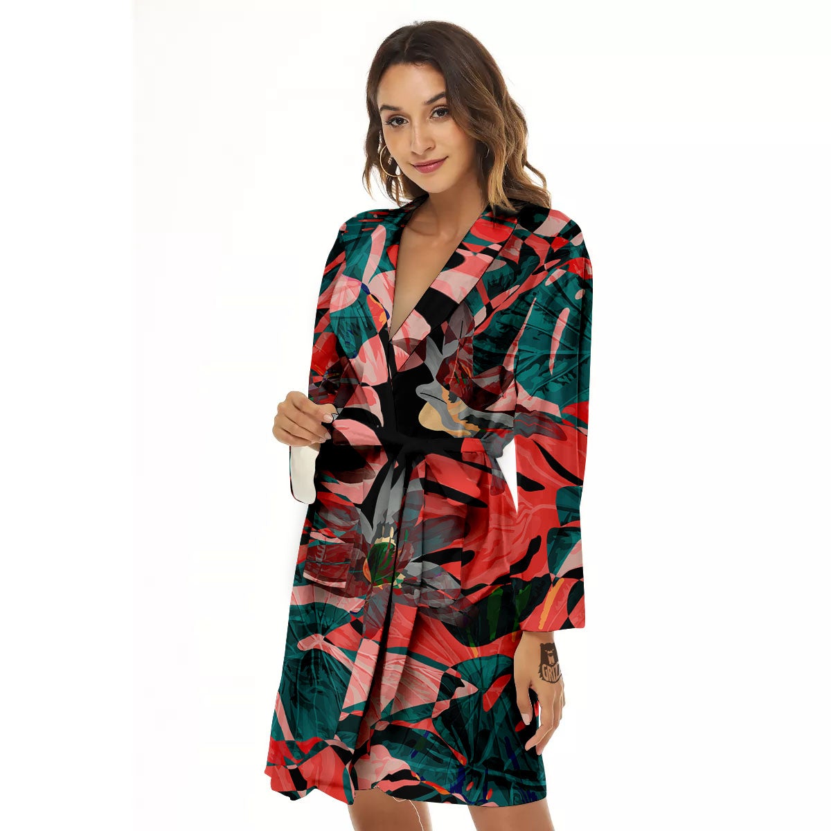 Flower Psychedelic Hawaiian Print Women's Robe-grizzshop