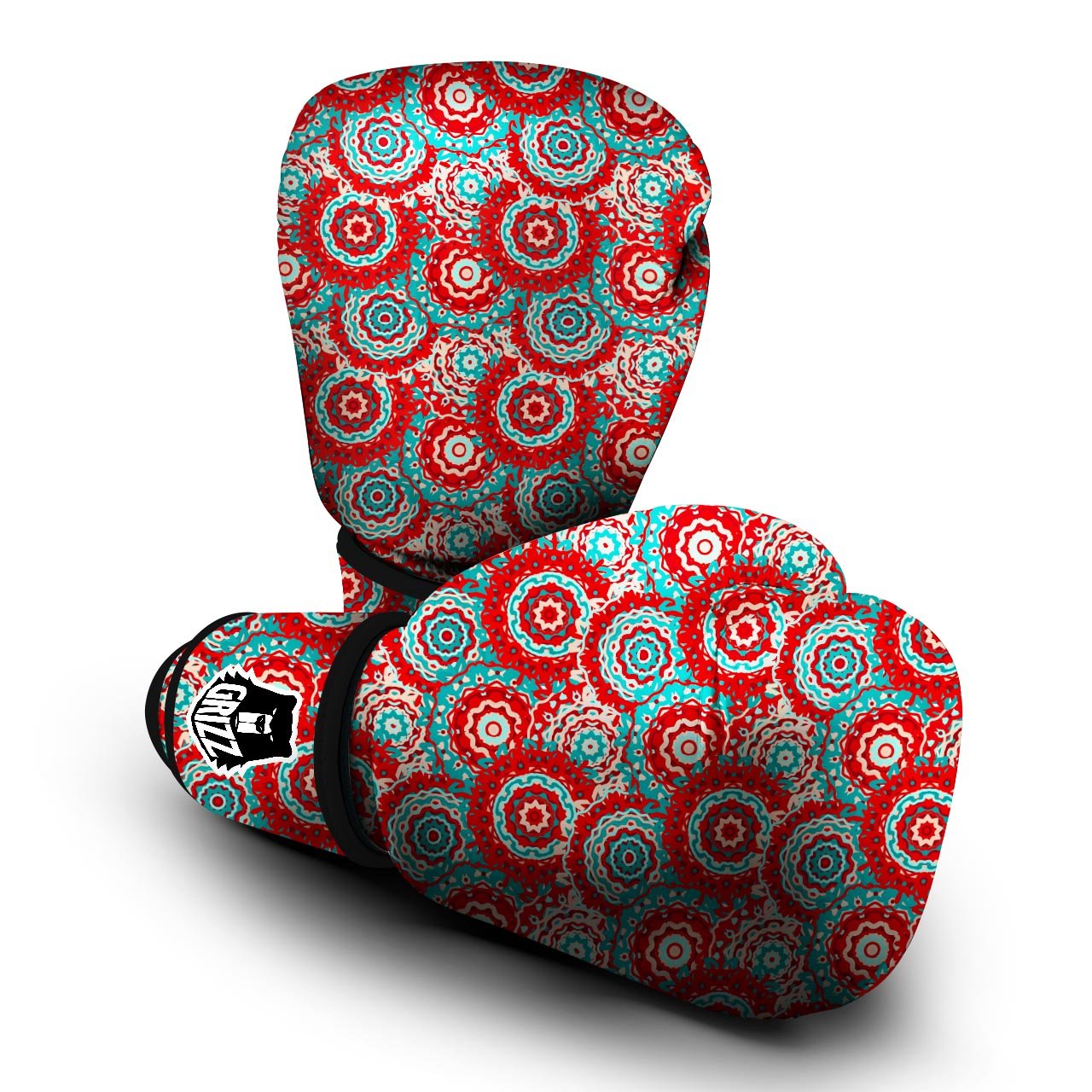 Flower Red Boho Print Pattern Boxing Gloves-grizzshop