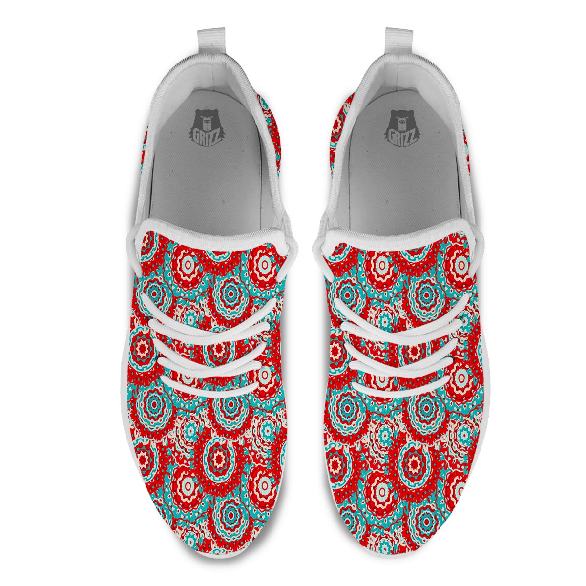 Flower Red Boho Print Pattern White Athletic Shoes-grizzshop