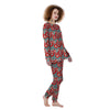 Flower Red Boho Print Pattern Women's Pajamas-grizzshop