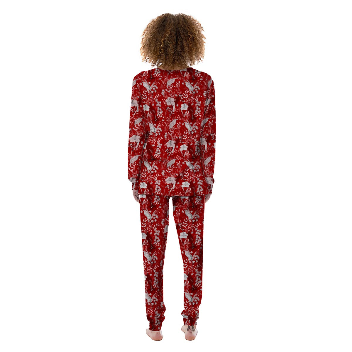 Flower Red Japanese Print Pattern Women's Pajamas-grizzshop