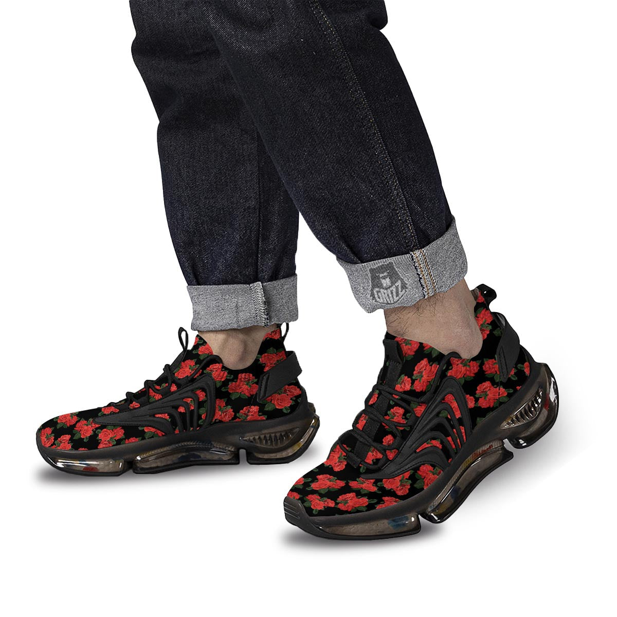 Flower Red Rose Print Pattern Black Gym Shoes-grizzshop