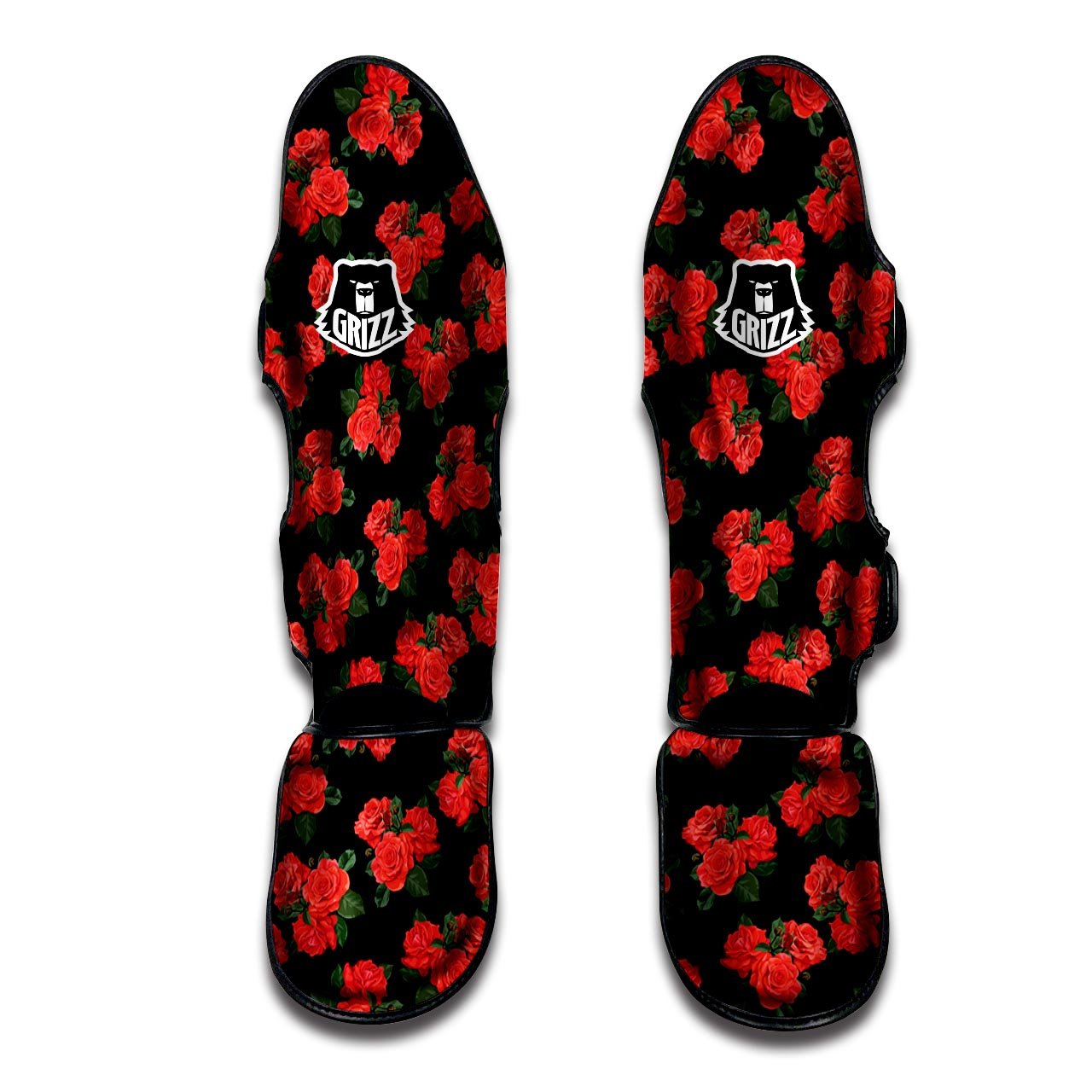 Flower Red Rose Print Pattern Muay Thai Shin Guards-grizzshop