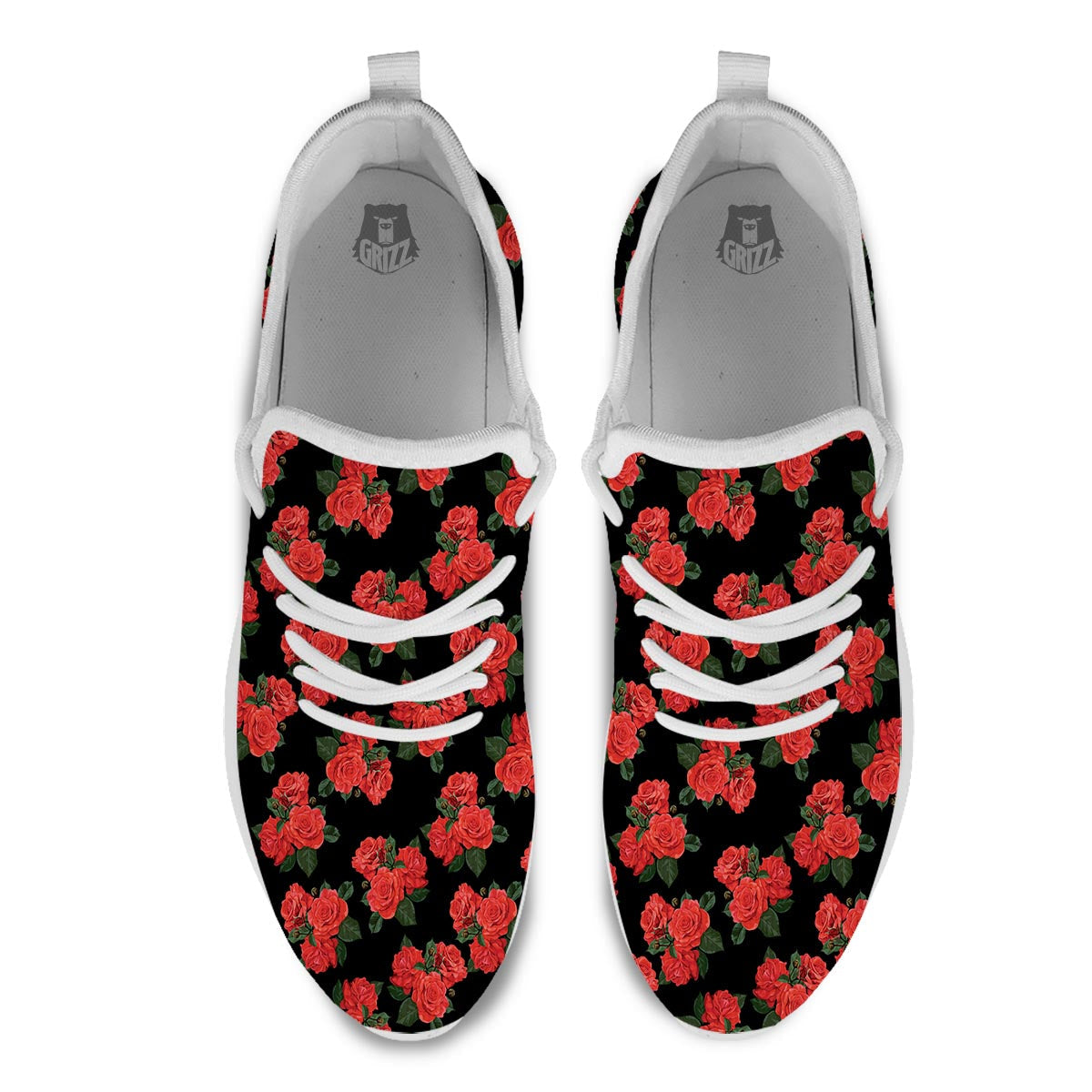 Flower Red Rose Print Pattern White Athletic Shoes-grizzshop